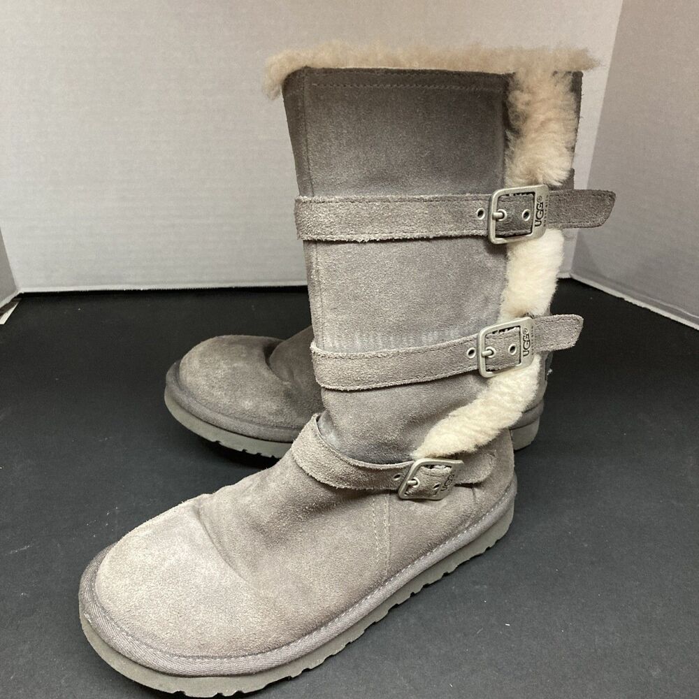 Ugg Australia Maddi Women's Gray Suede Shearling Zip Up Boots Size 4